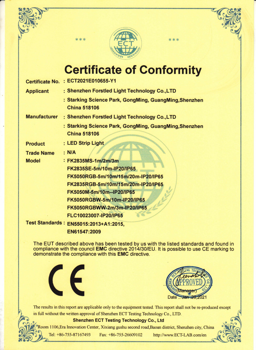 China Shenzhen Forstled Light Technology Co., Ltd. Certification
